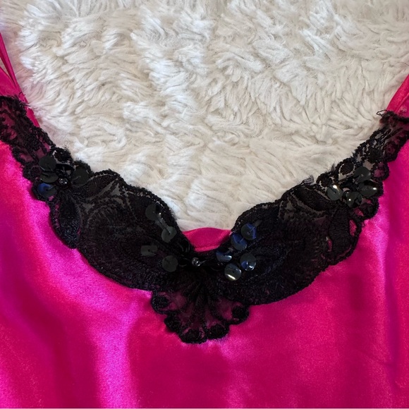 Apostrophe Pink Satin Slip Dress with Black Beaded Lace – Y2K Spaghetti Strap - Picture 4 of 7